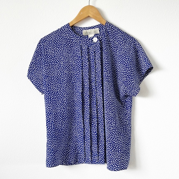 Vintage Polka Dots Button Down Pleated Blouse - Picture 15 of 15